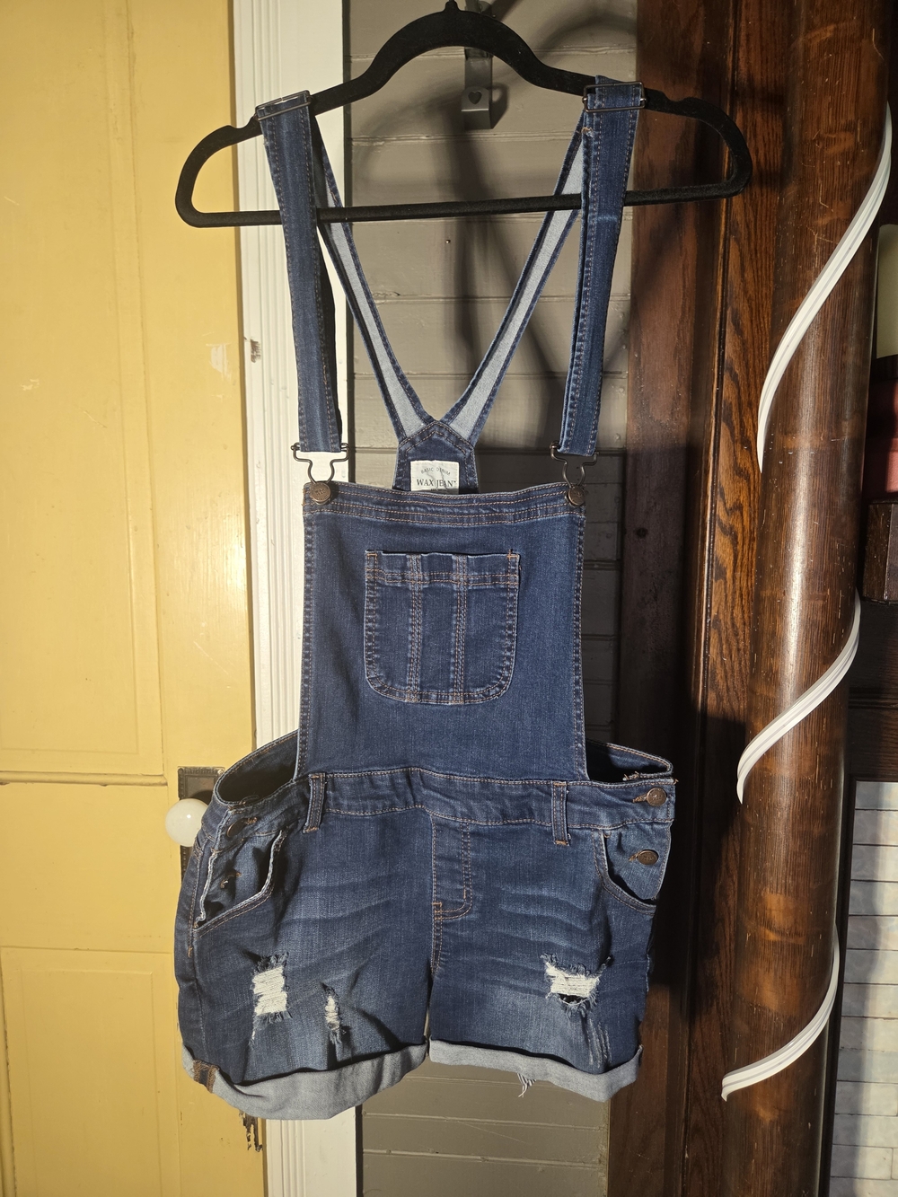 Wax Jean Dark Denim Short Overalls